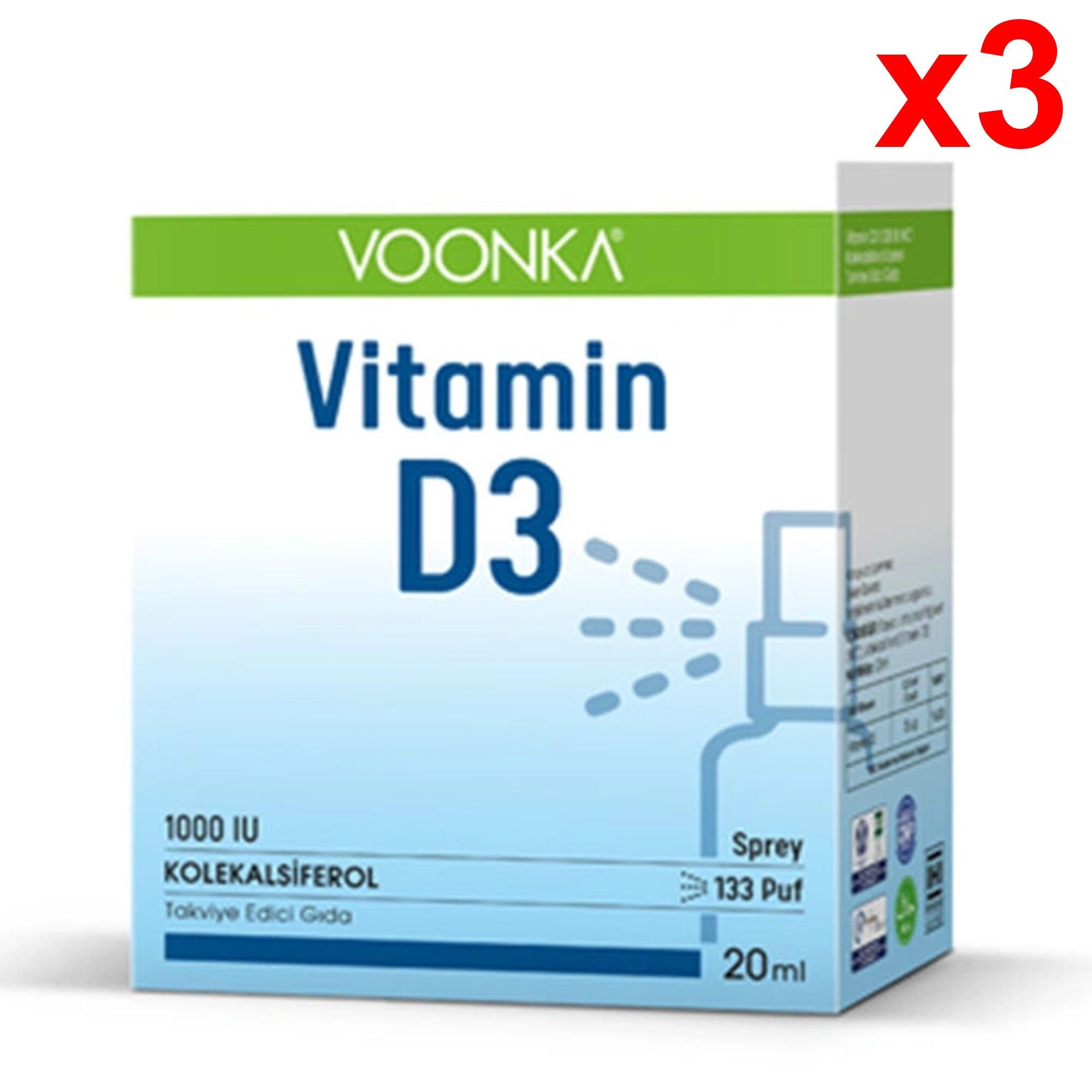 Voonka Vitamin D3 1000 IU Yetişkin Sprey 20 ml 3 Adet