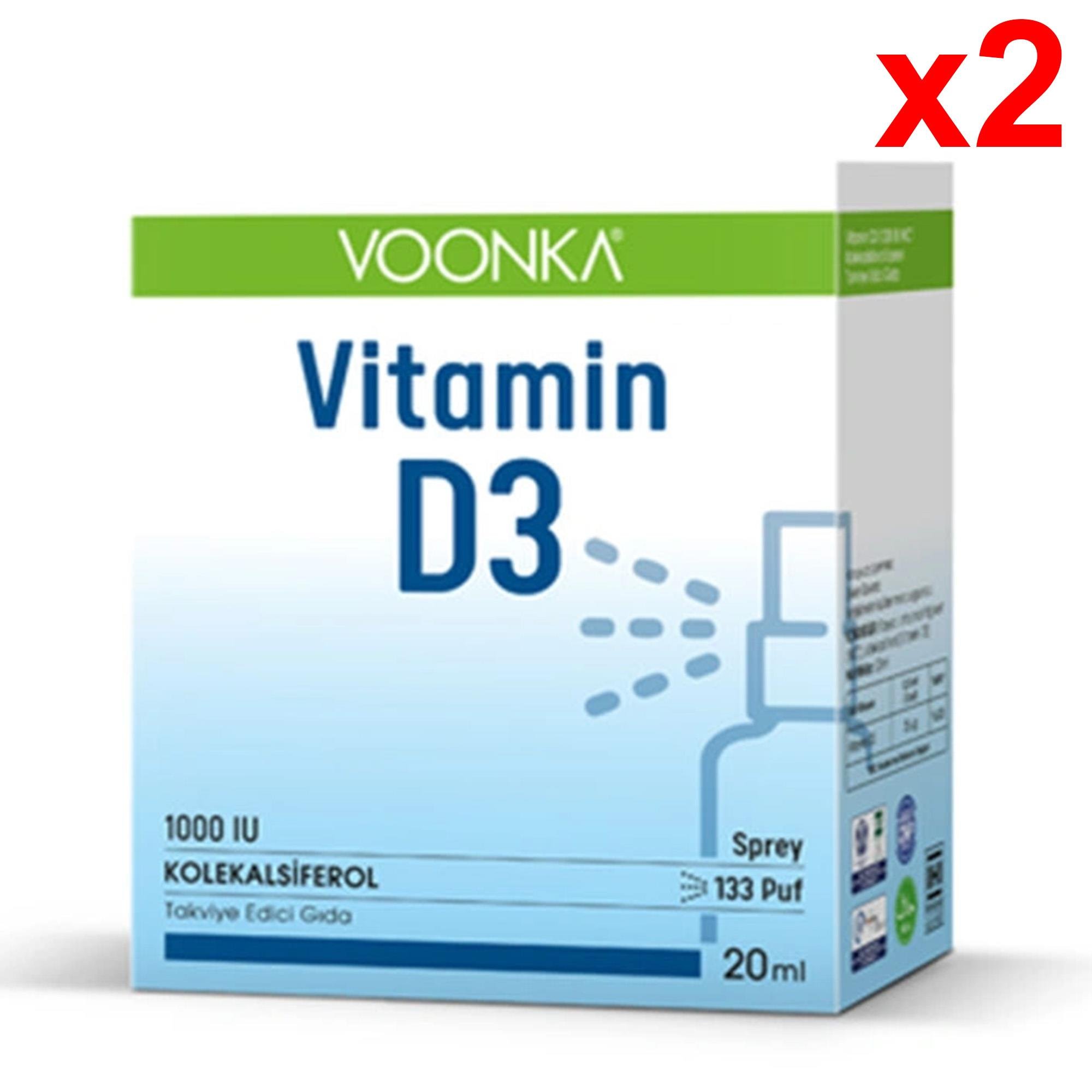 Voonka Vitamin D3 1000 IU Yetişkin Sprey 20 ml 2 Adet
