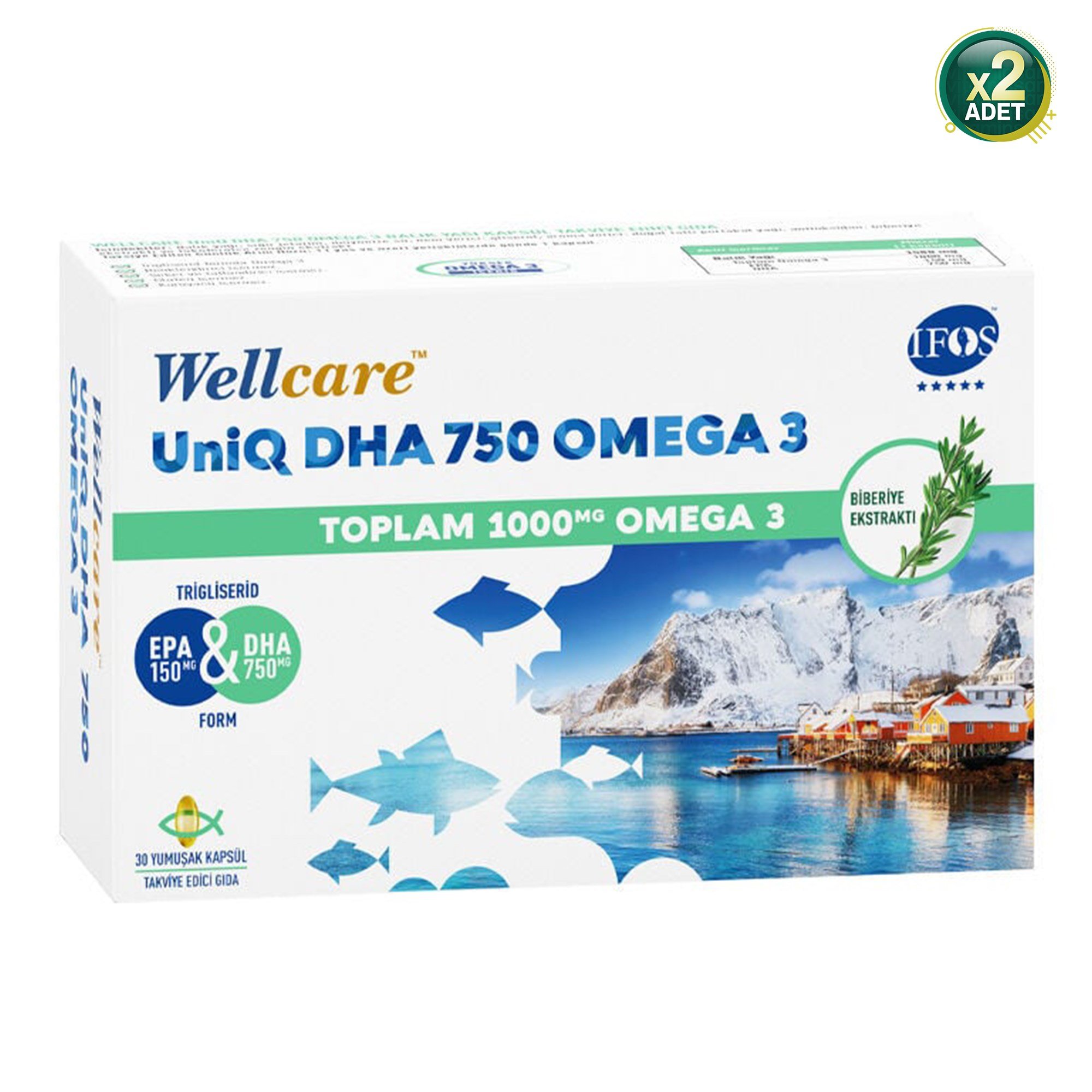 Wellcare UniQ DHA 750 Omega 3 30 Kapsül 2'li