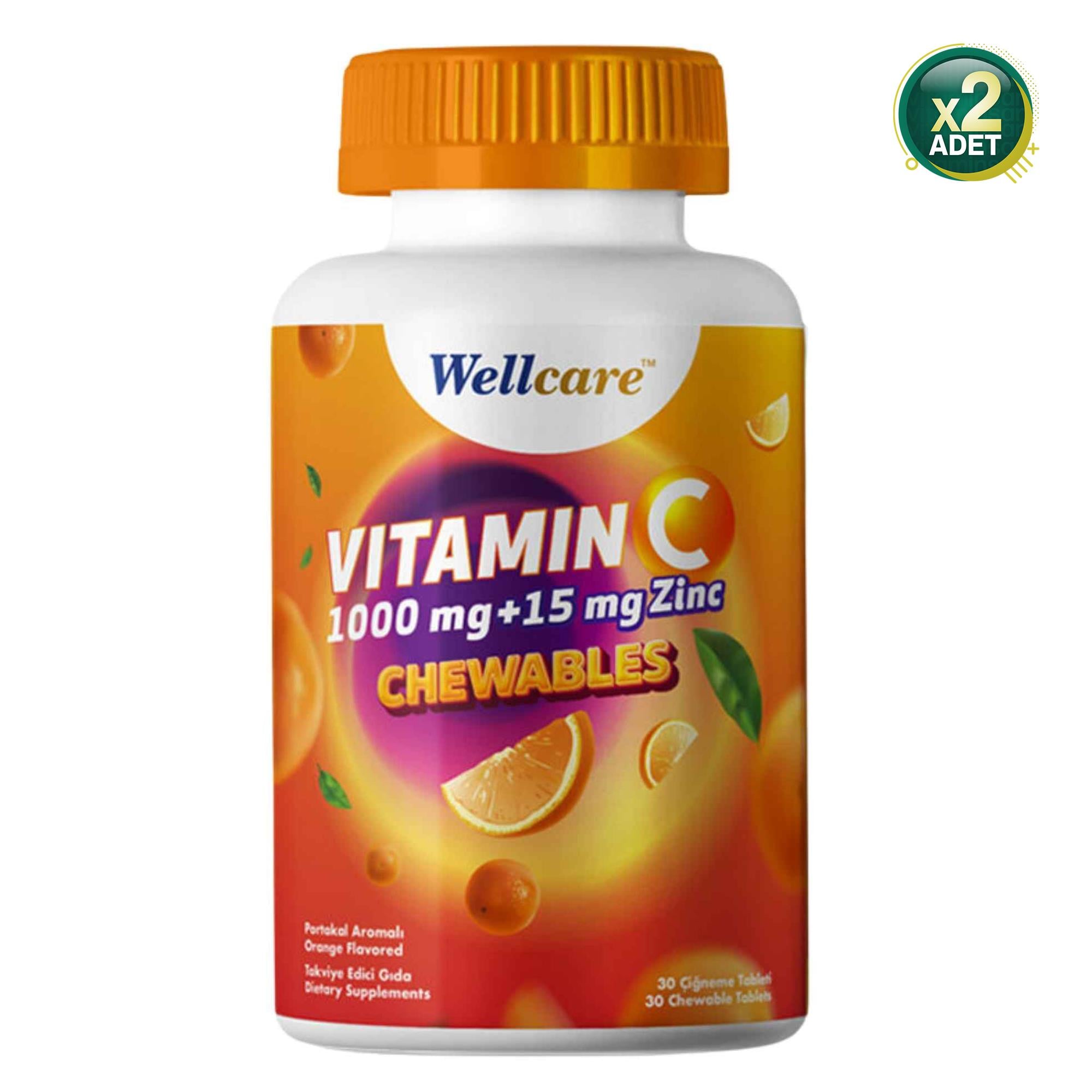 Wellcare Vitamin C 1000 mg + Çinko 15 mg 30 Çiğneme Tableti 2 Adet