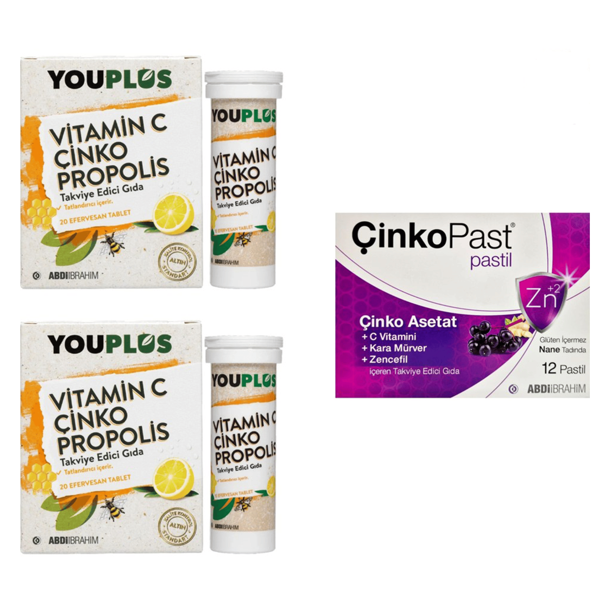 Youplus Vitamin C, Çinko & Propolis 20 Efervesan Tablet 2 Adet - Pastil Hediyeli