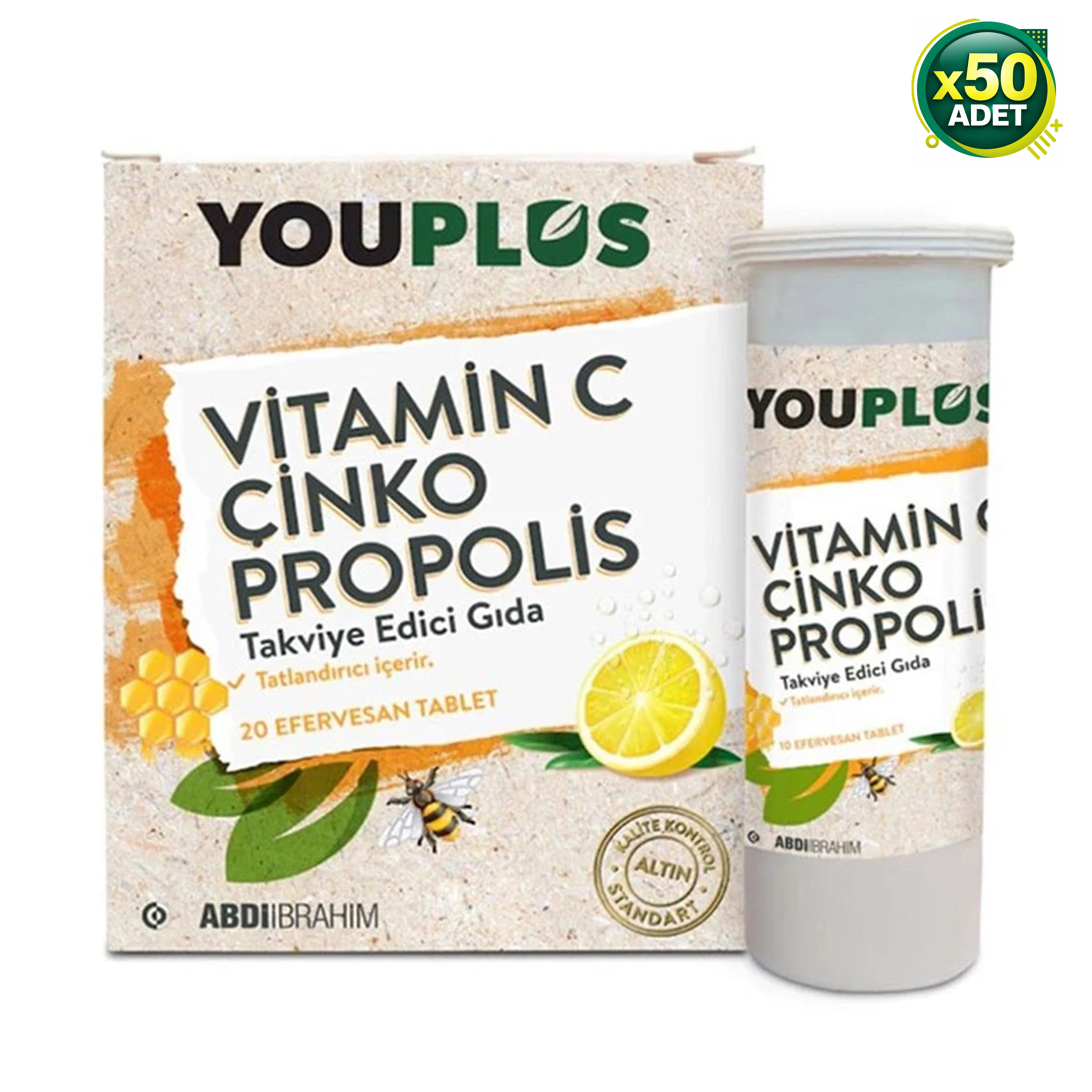 Youplus Vitamin C, Çinko & Propolis 20 Efervesan Tablet 50 Adet