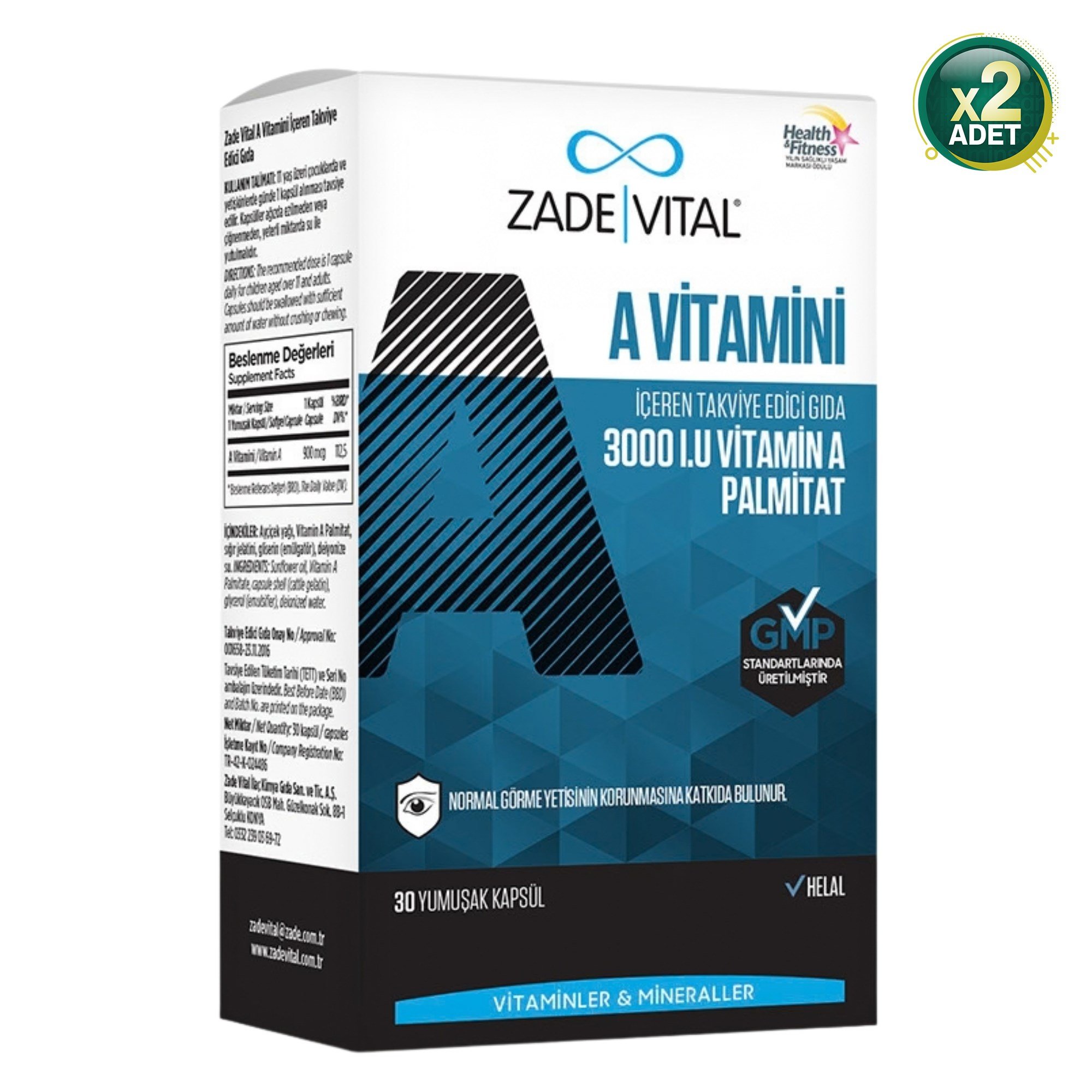 Zade Vital A Vitamini 30 Kapsül 2 Adet