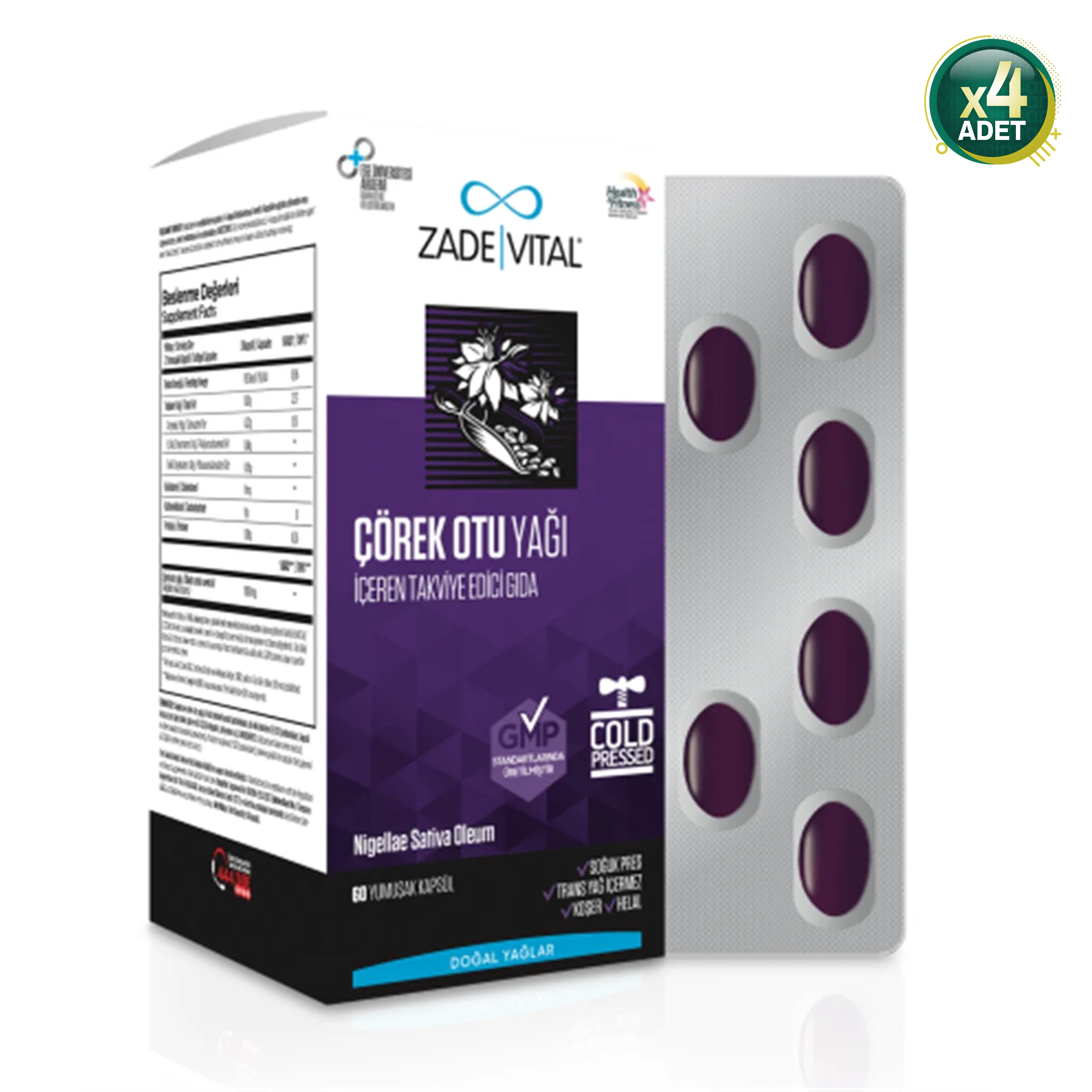 Zade Vital Çörek Otu Yağı 900 mg 60 Blister Kapsül 4 Adet
