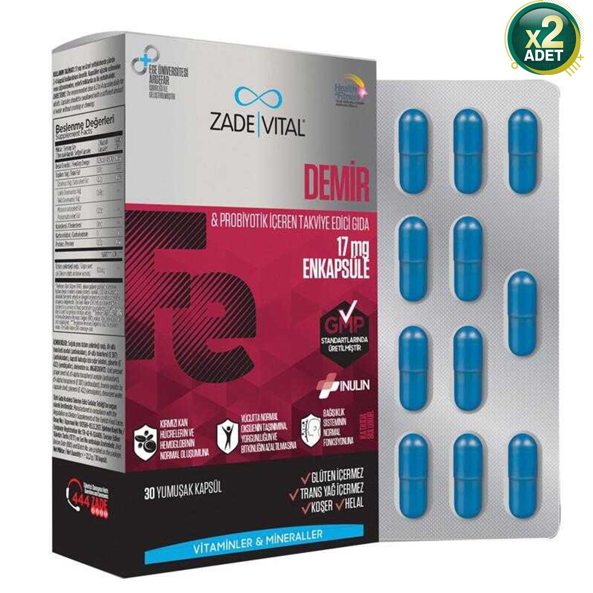 Zade Vital Demir ve Prebiyotik 30 Kapsül 2'li