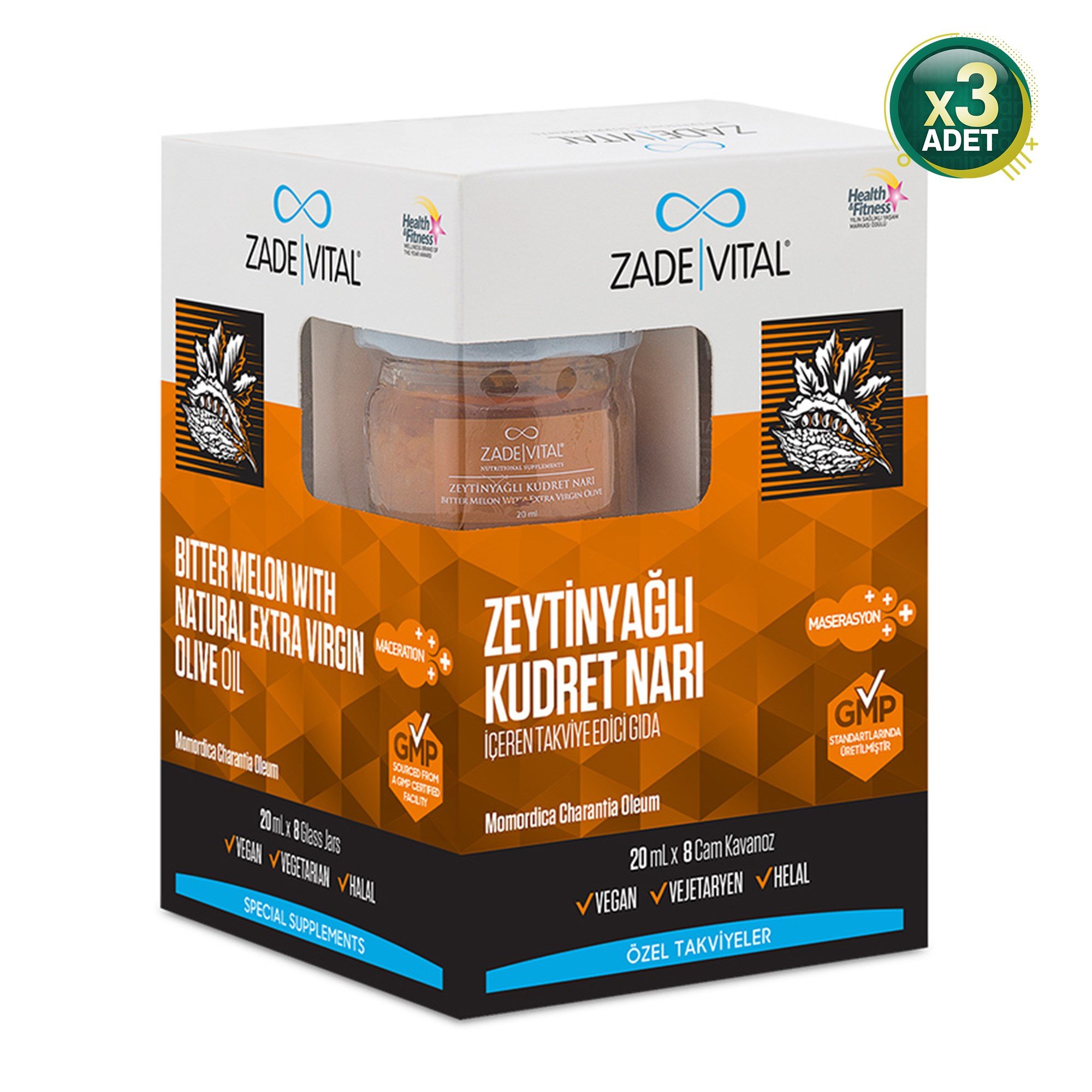 Zade Vital Zeytinyağlı Kudret Narı 20 ml x 8 Cam Kavanoz 3 Adet