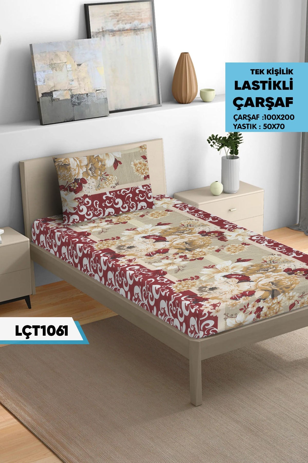 Tek Kişilik Lastikli Çarşaf Seti 100x200cm  LÇT1061-31005