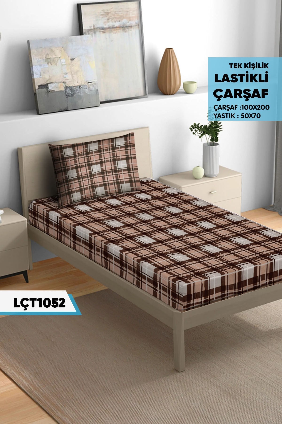 Tek Kişilik Lastikli Çarşaf Seti 100x200cm  LÇT1052-30504