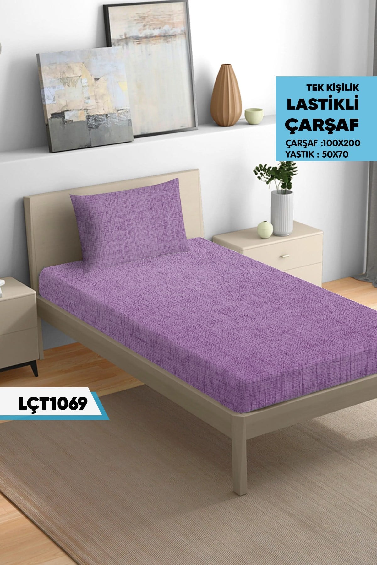 Tek Kişilik Lastikli Çarşaf Seti 100x200cm  LÇT1069-31205