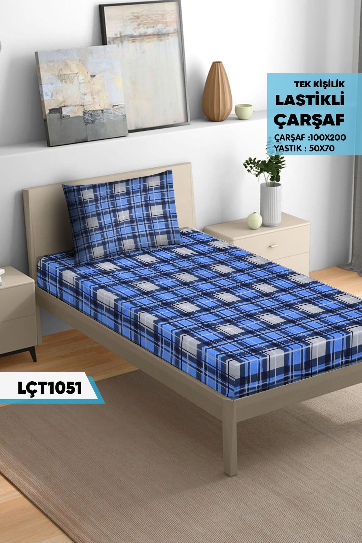 Tek Kişilik Lastikli Çarşaf Seti 100x200cm  LÇT1051-30503