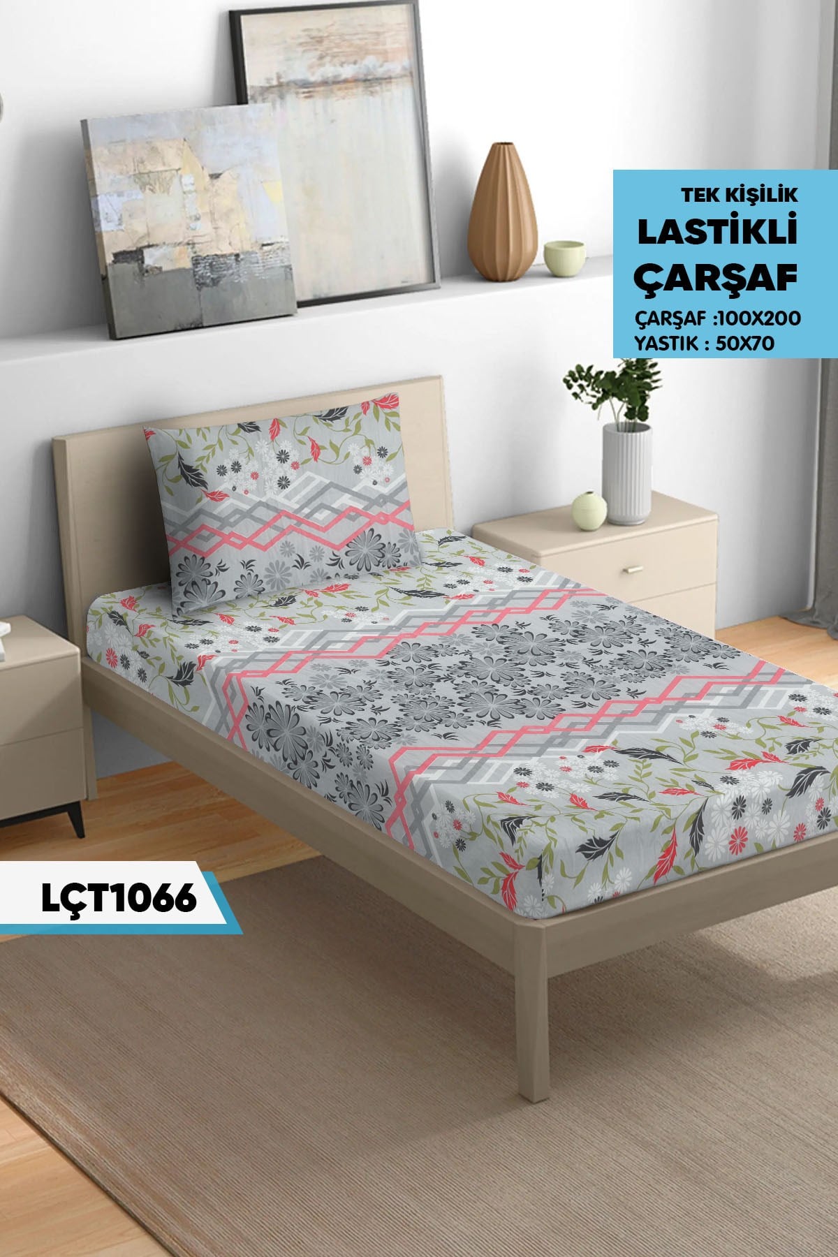 Tek Kişilik Lastikli Çarşaf Seti 100x200cm  LÇT1066-31107