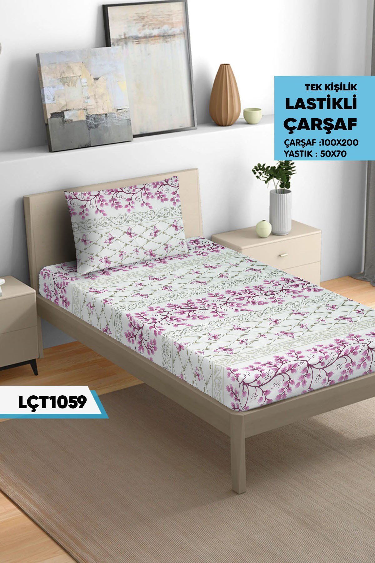 Tek Kişilik Lastikli Çarşaf Seti 100x200cm  LÇT1059-30907