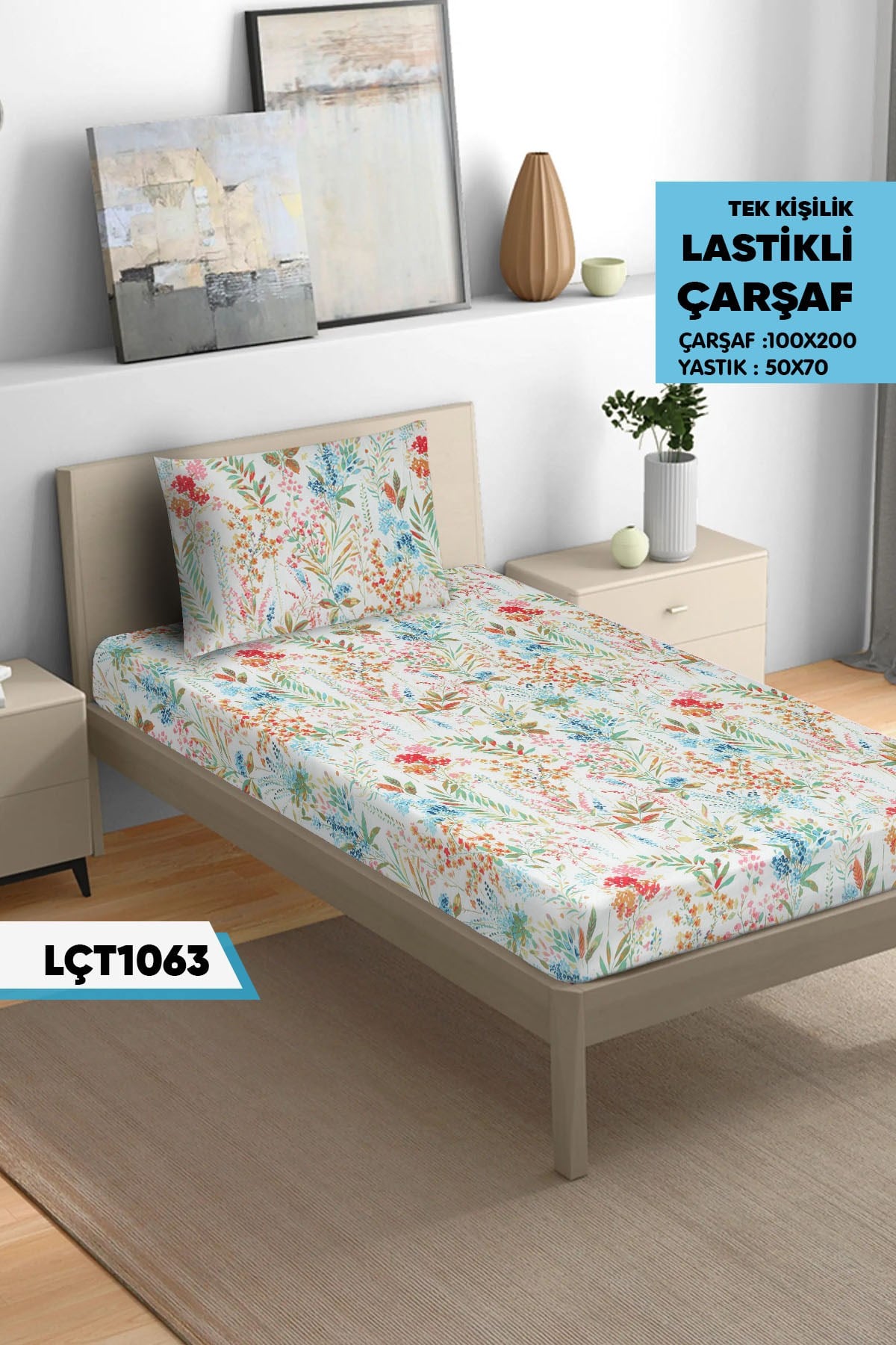 Tek Kişilik Lastikli Çarşaf Seti 100x200cm  LÇT1063-31007