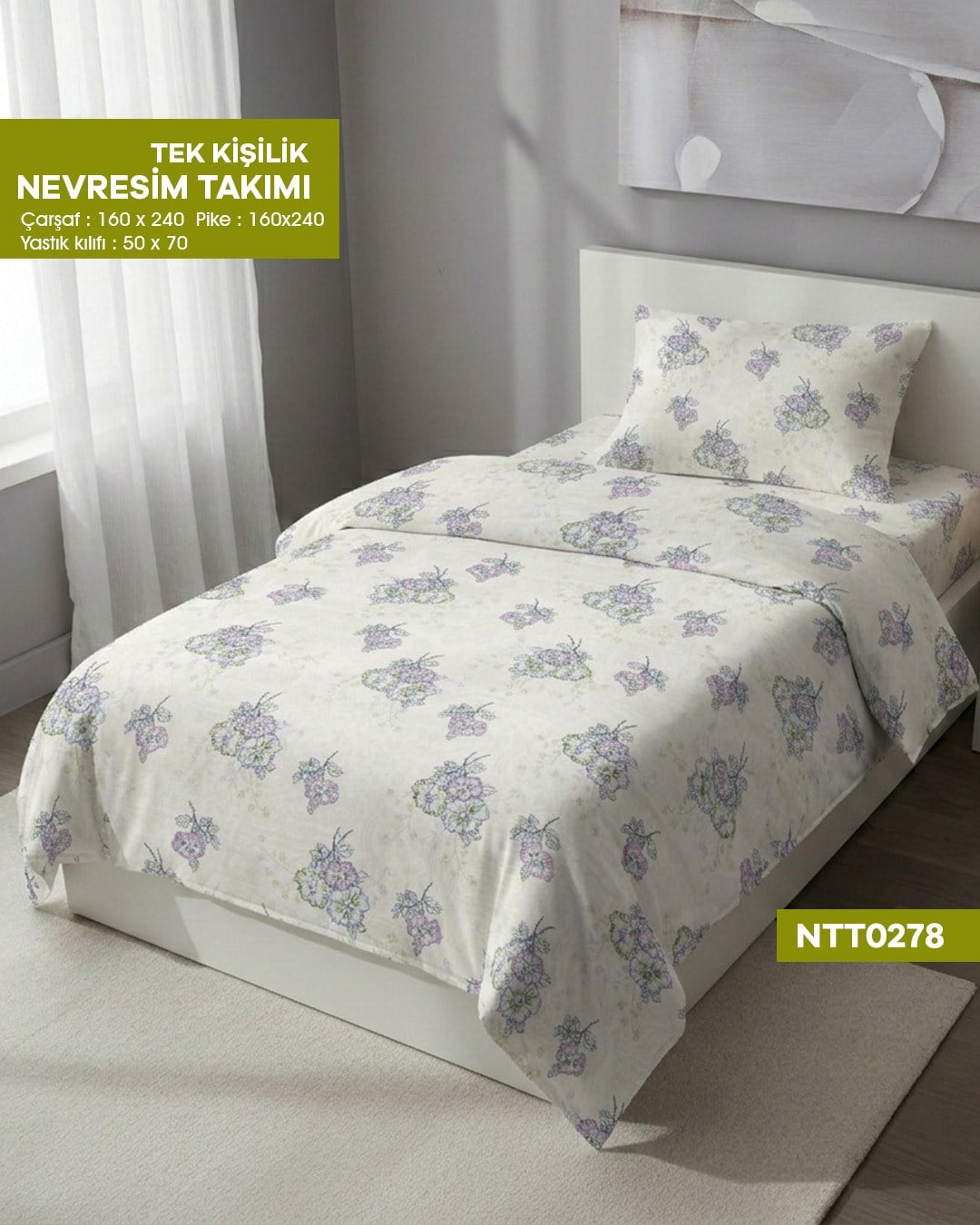 TEK KİŞİLİK RANFORCE NEVRESİM TAKIMI NTT0278-32002
