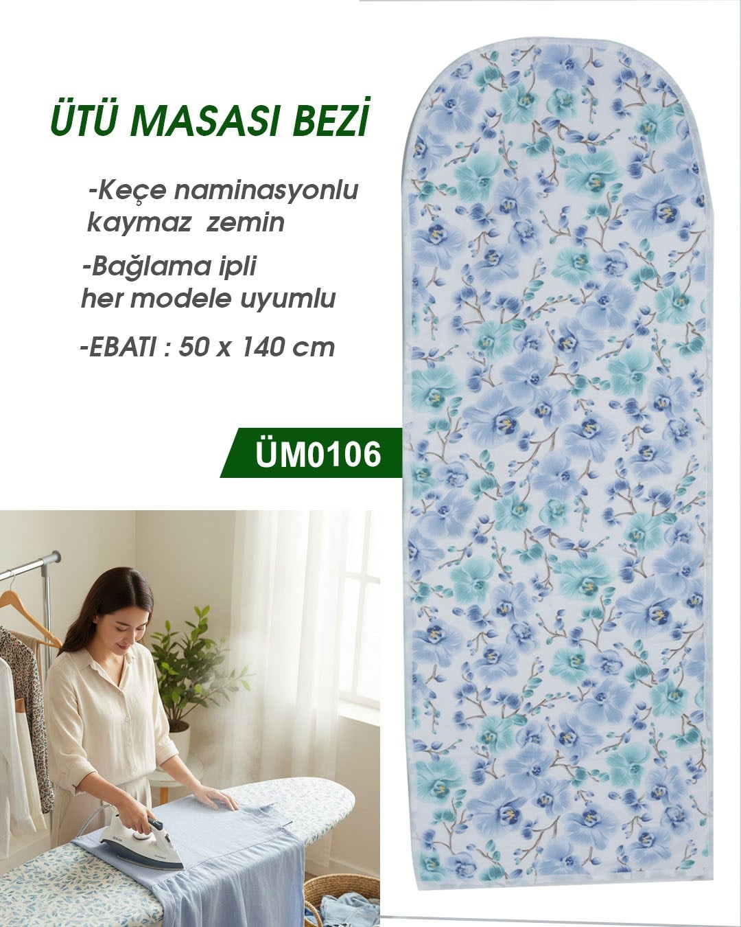 Ütümasası Örtüsü Keçeli ve İpli 50*140cm ÜM0106-6