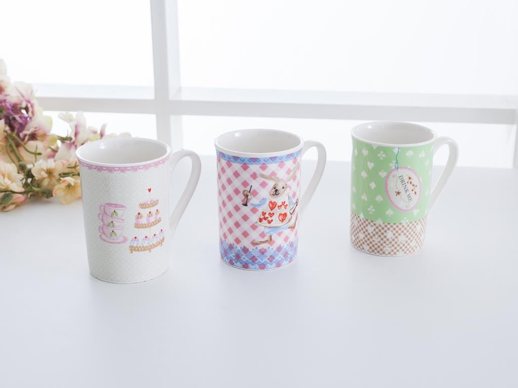 Alice2 Чаша 3 бр. New Bone China 270 ml Pink-Blue-Green