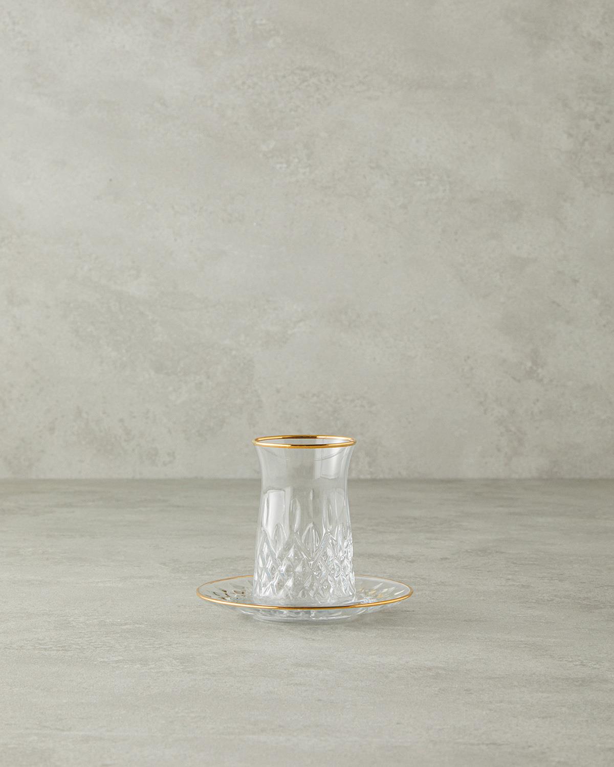 Aura Glass 12 Parça 6 Kişilik Tea Set 170 ml Gold