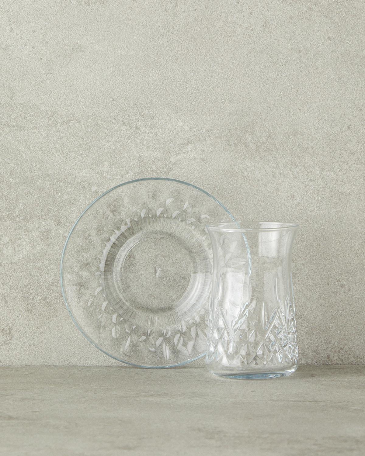 Aura Glass 12 Parça 6 Kişilik Tea Set 170 ml Transparent
