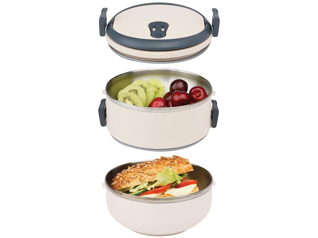 Basıc Кутия За Обяд двойна херметична Неръждаема стомана 1,5 л Бежов