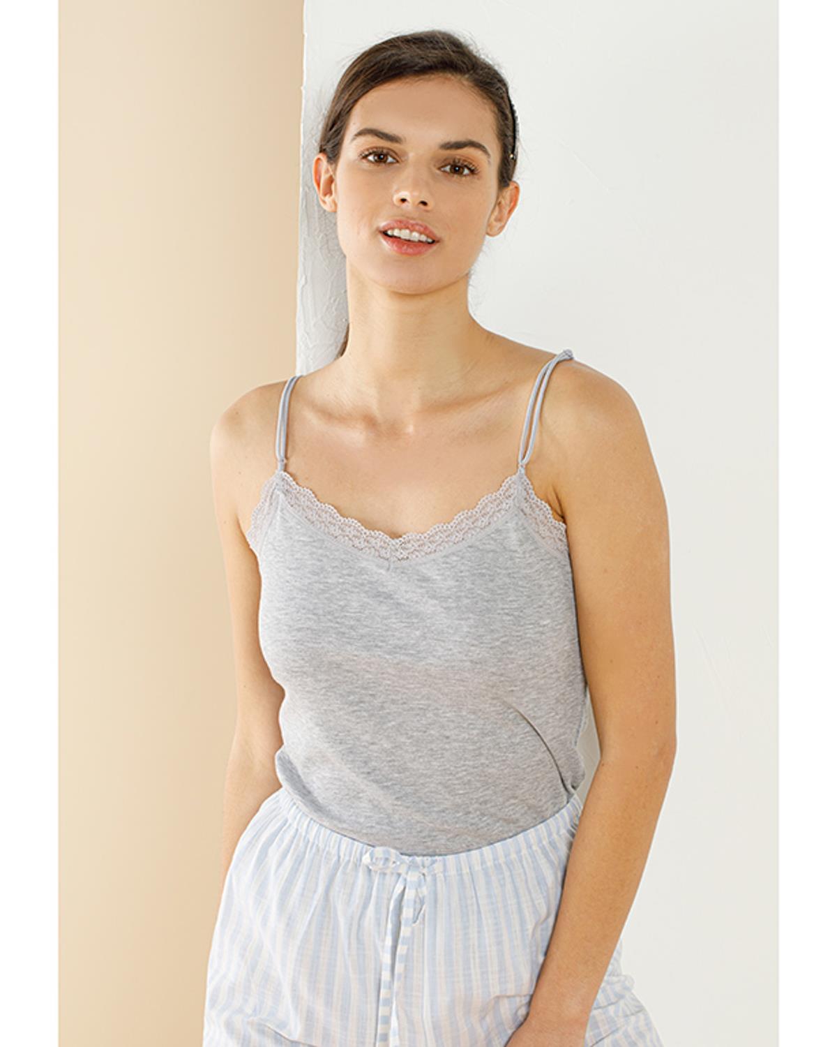 Basic Cotton İnce Asklılı Потник Жена Памучен полиестер M Сив