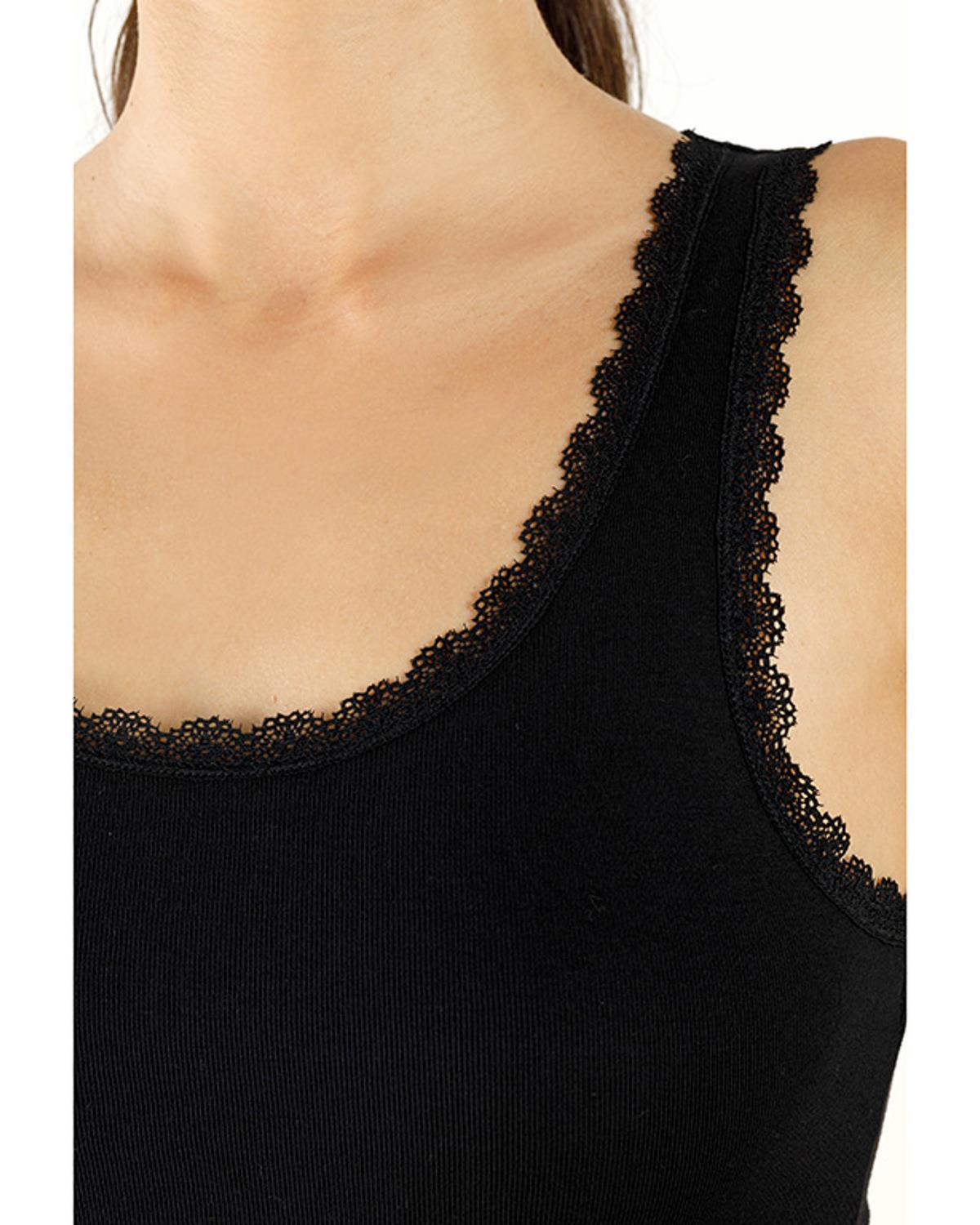 Basic Cotton Kalın Askılı Потник Жена Памук M Черен