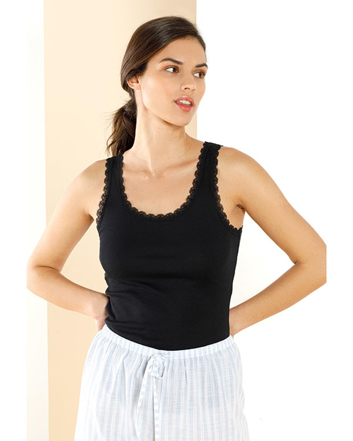 Basic Cotton Kalın Askılı Потник Жена Памук S Черен