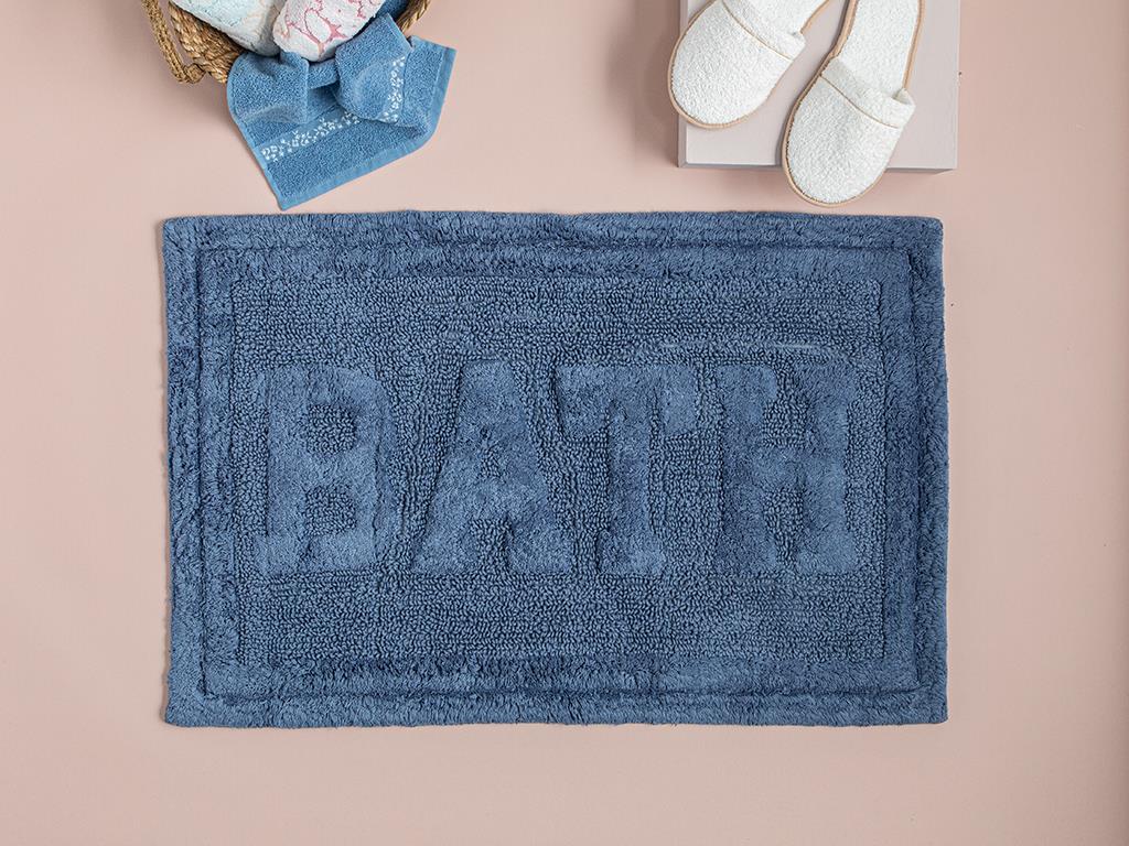 Bath Постелка За Баня Памучен 60x90 см Светлосин