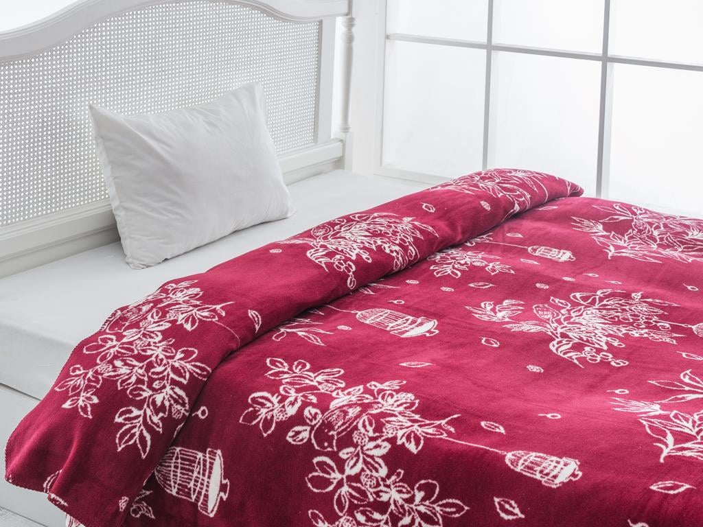 Bird Cherry ОДЕАЛО Tek Kişilik Памучен 150x200 cm Claret Red