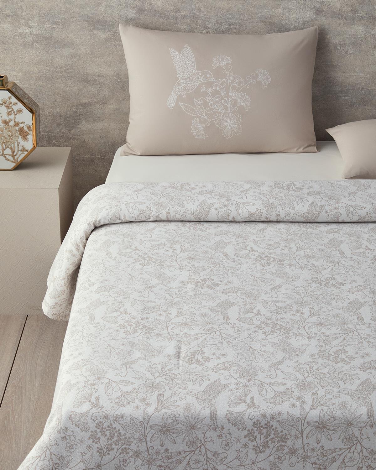 Bird Whisper Printed King Size Summer Blanket 240x220 cm Beige