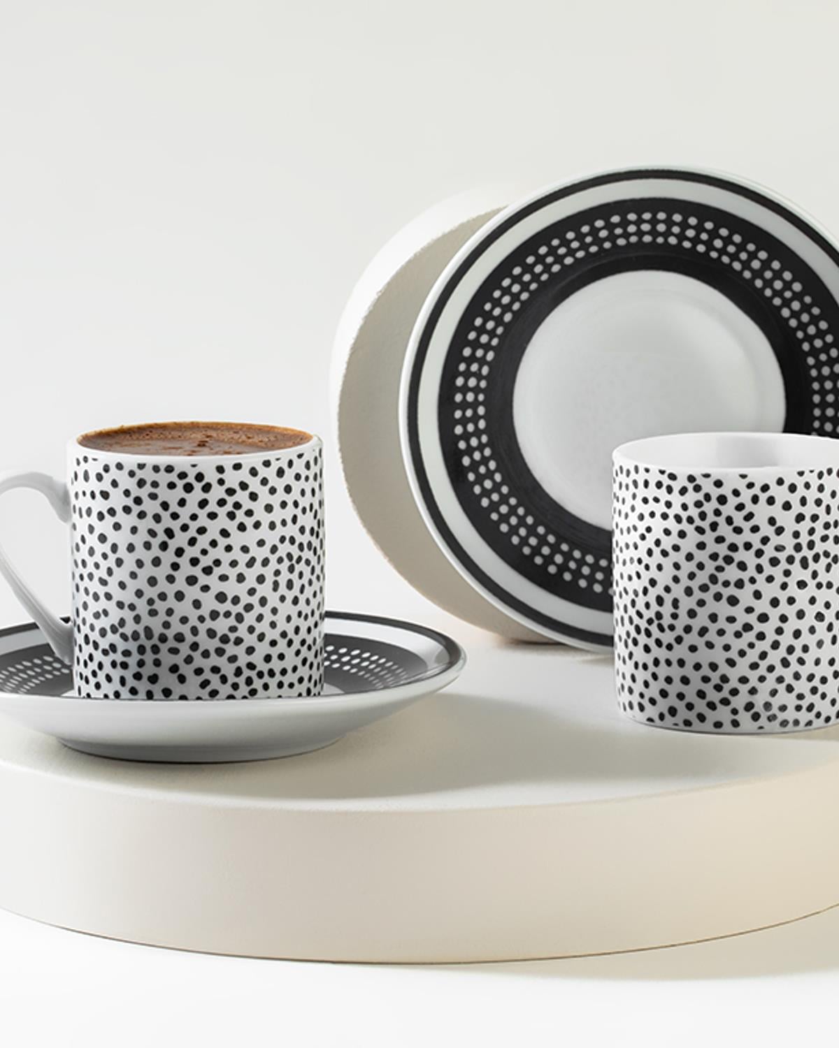 Black Dots Сервиз За Кафе 4 Бр. За 2 Души, Порцелан, Черно, 80 Ml