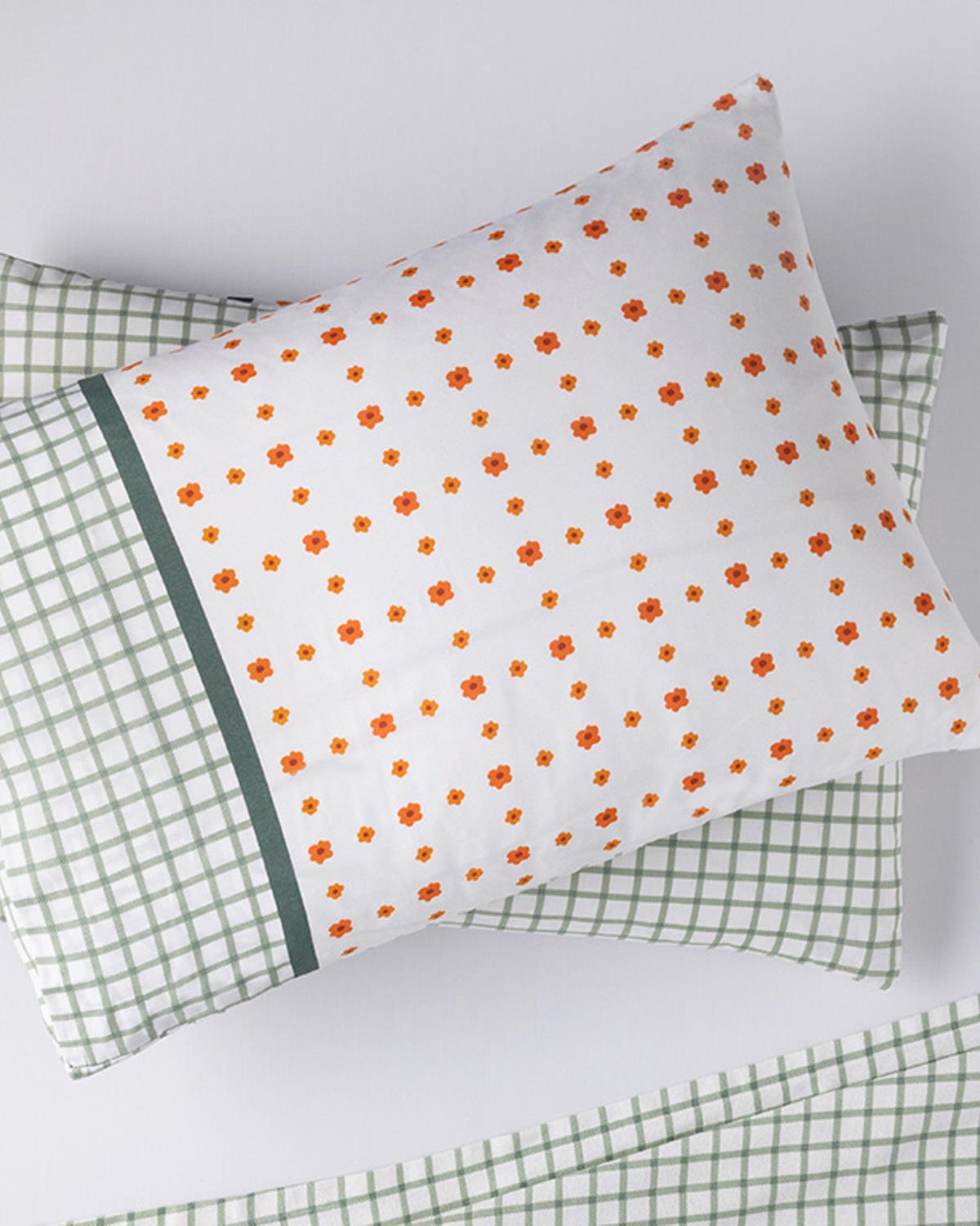 Bloom Check Кълъфка За Възглавница 2Бр., Лесно За Гладене, Оранжево,, 50 X 70 Cm
