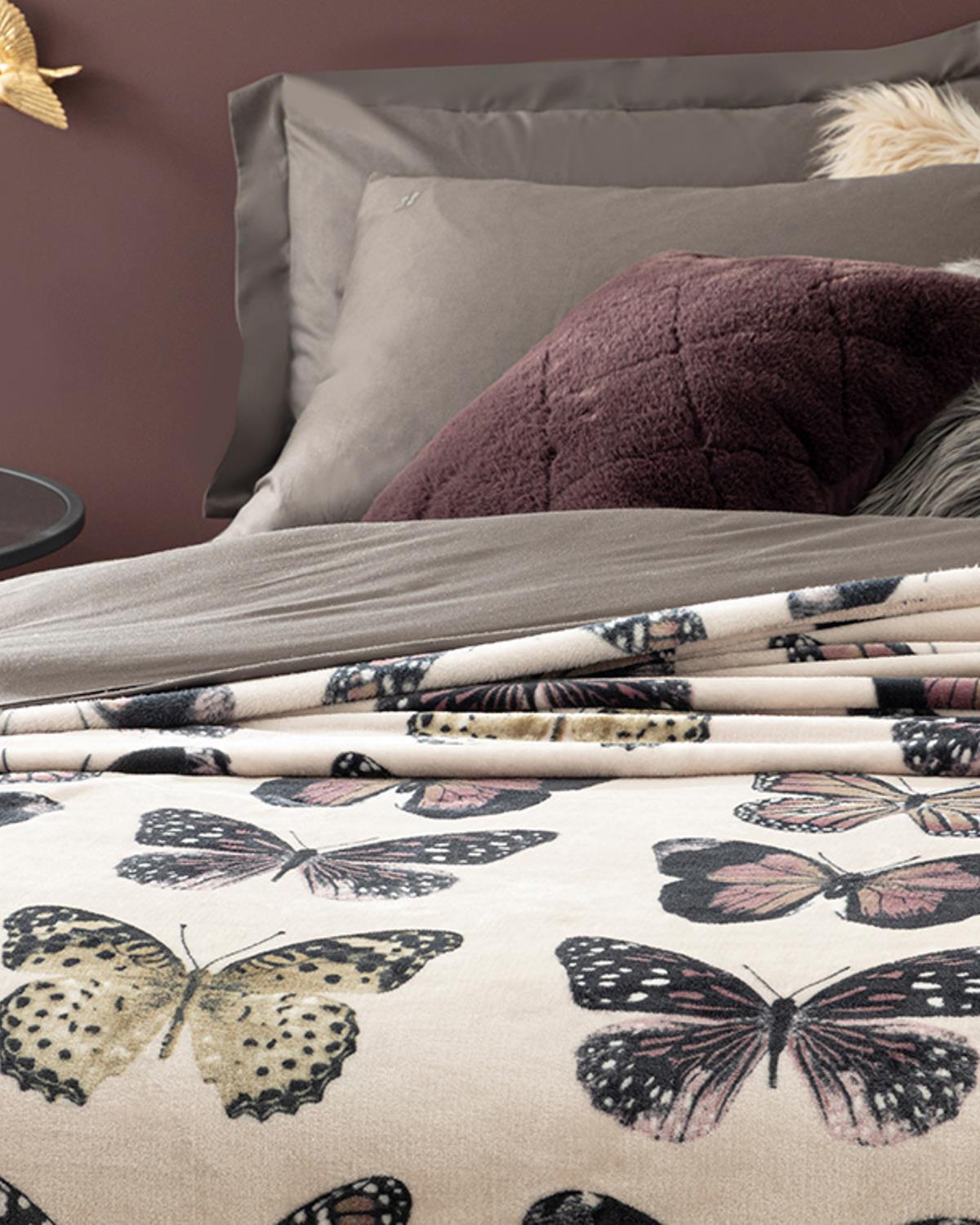 Butterfly Effect Одеало Единичен Размер, Super Soft Отпечатано, Цвят На Камък, 150 X 200 Cm