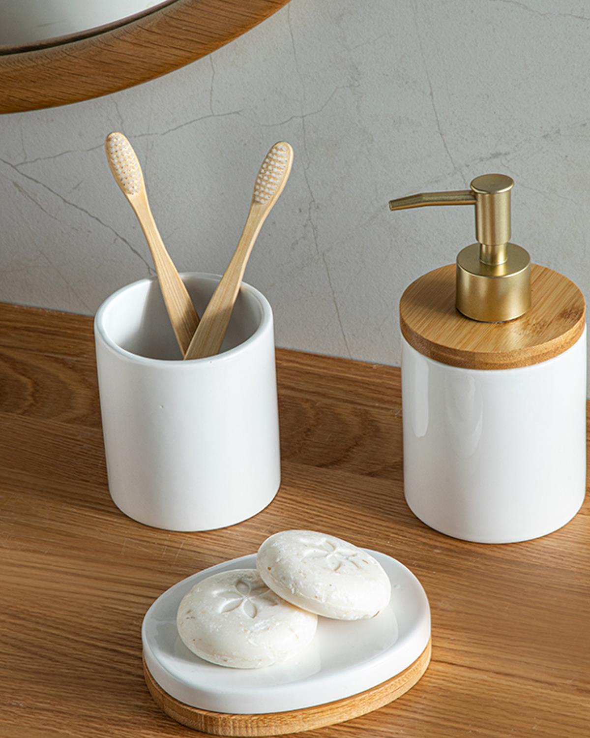 Casey Комплект За Баня 3 бр. 9x9x23+9x9x12+10x10x2,5см Бял