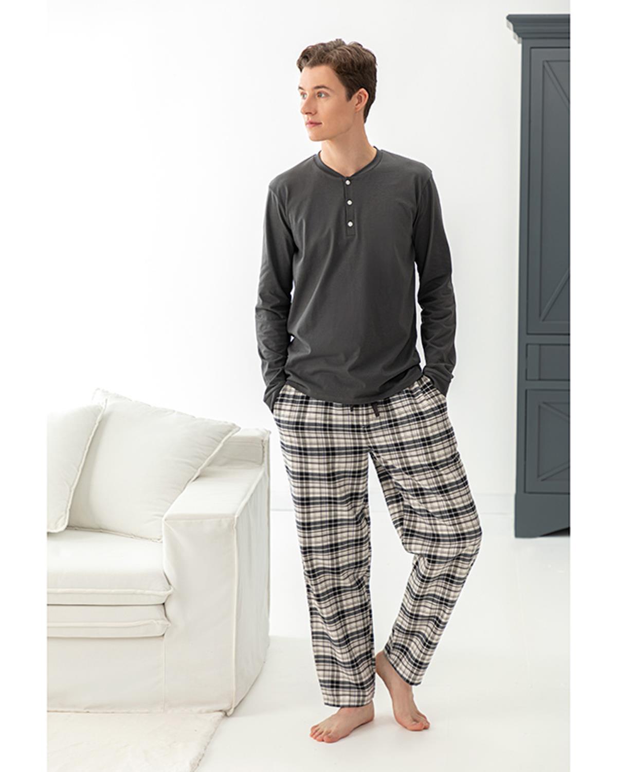 Casual Комплект Пижама Мъжки, Фланела, Антрацит, L