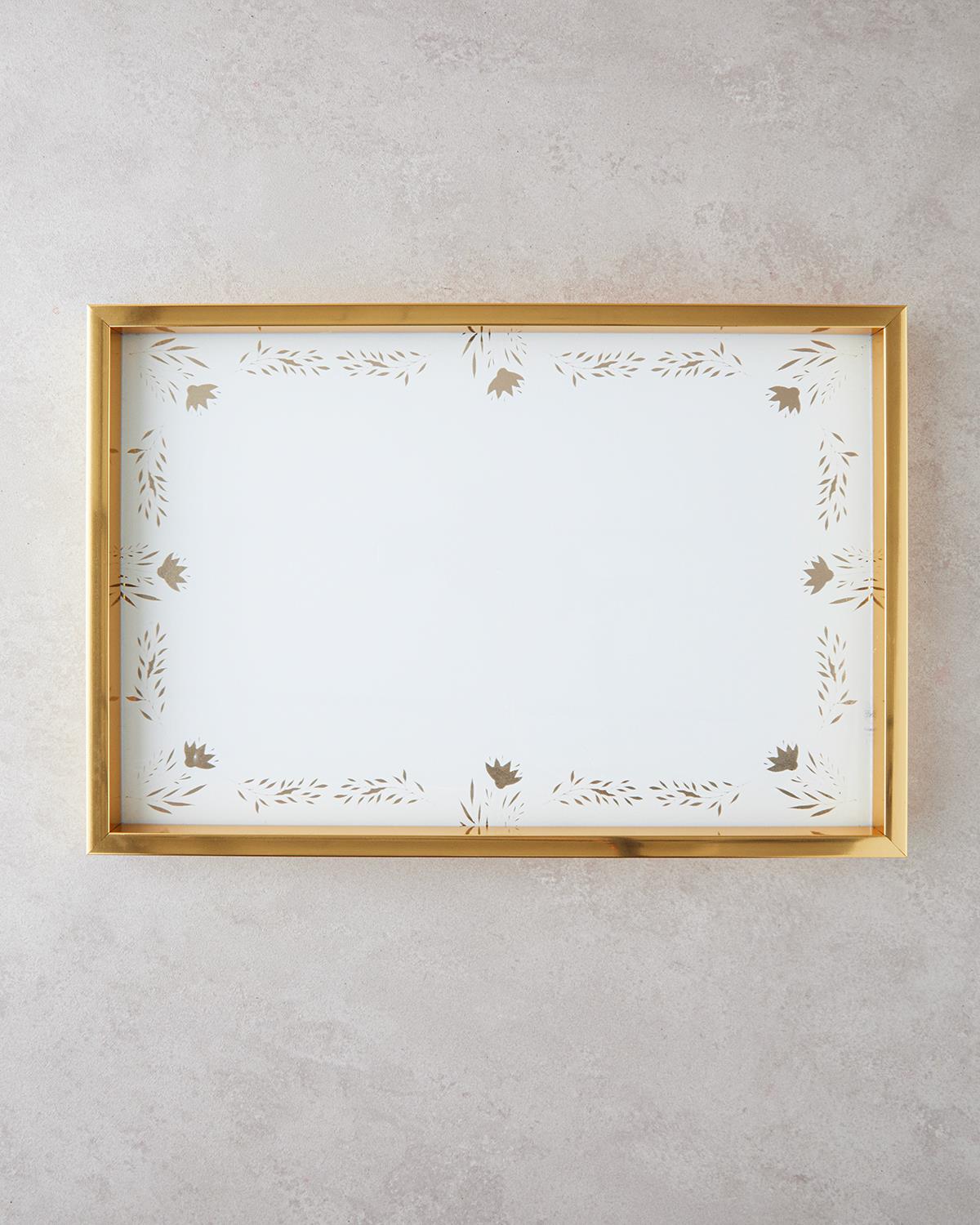 Checkered Тепсия Дървен-Стъкло 46x31 см Бял