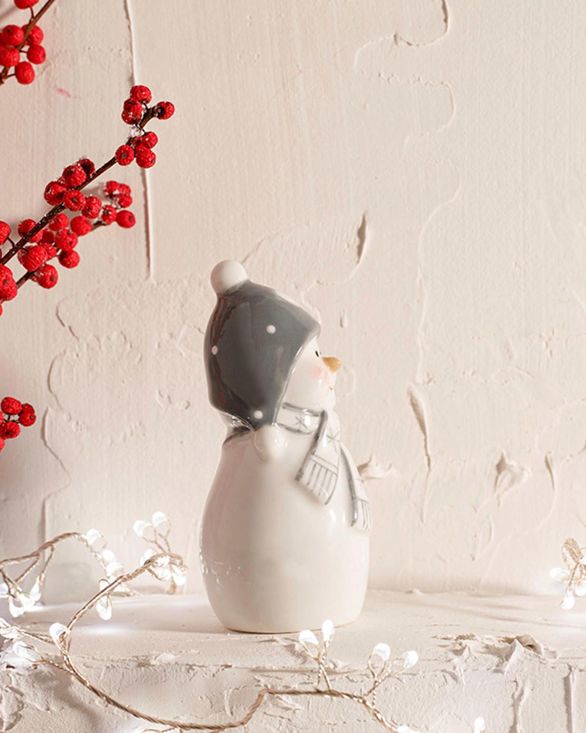 Cheerful Snowman Фигурка Каменна керамика 4.2x5.2x11см Бял