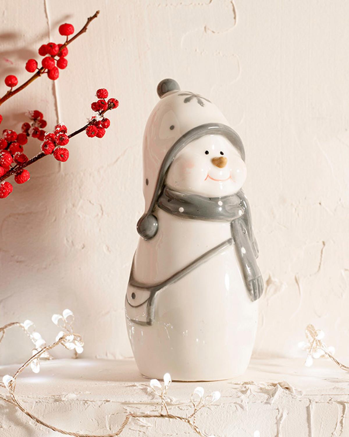Cheerful Snowman Фигурка Каменна керамика 5.7x7.3x15 см Бял