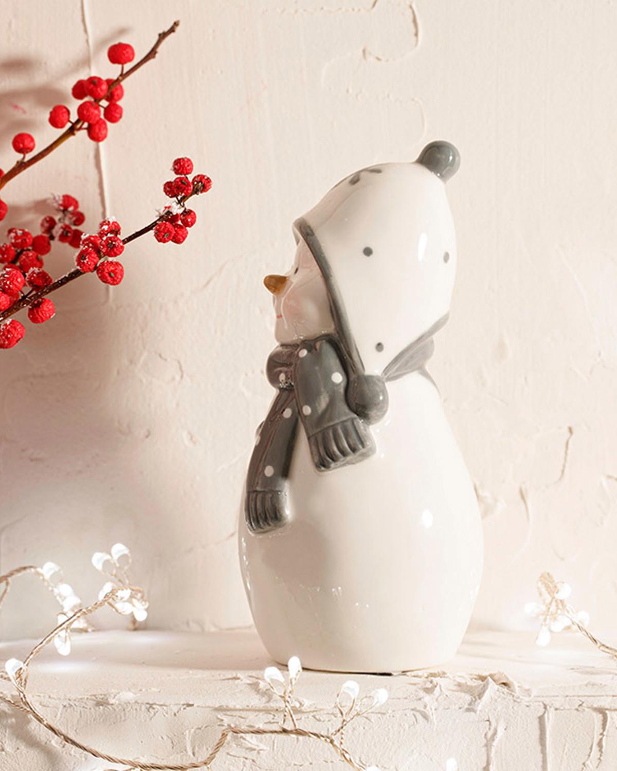 Cheerful Snowman Фигурка Каменна керамика 5.7x7.3x15 см Бял