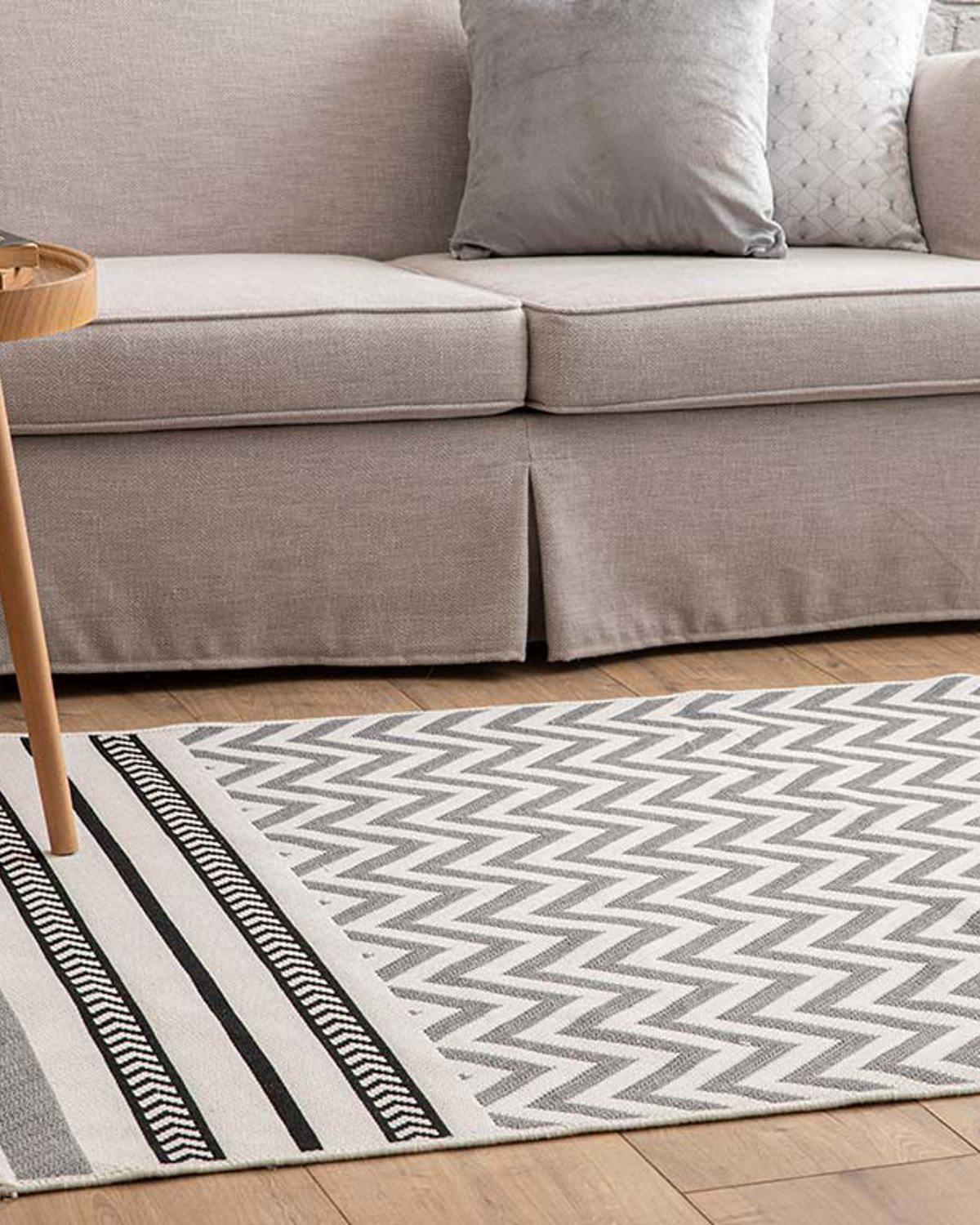 Chevron Килим Памучен 120x180 см Бял - Сив
