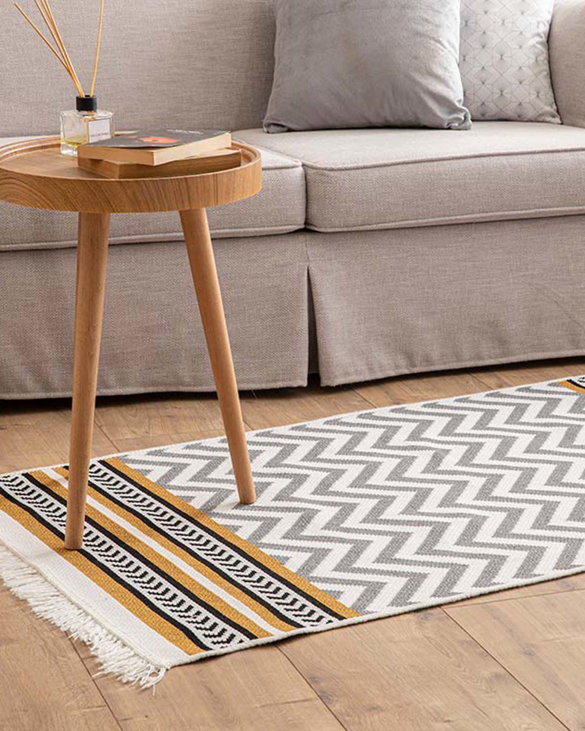 Chevron Килим Памучен 80x150 cm Бял - Сив