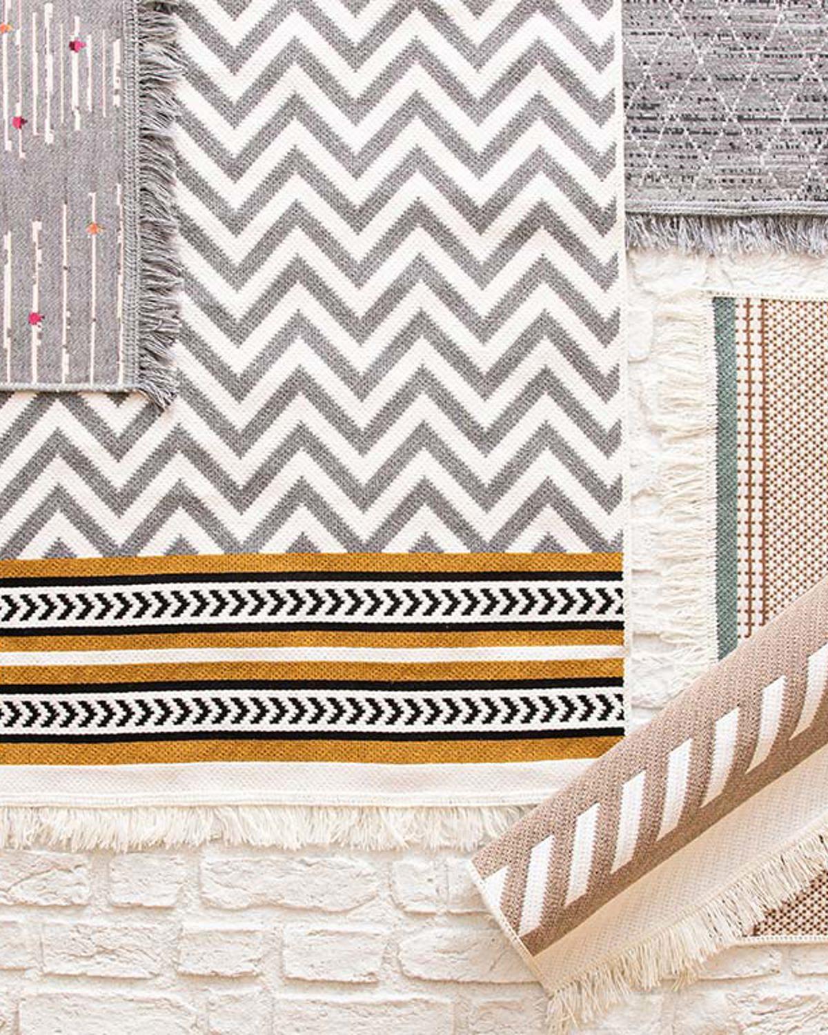 Chevron Килим Памучен 80x150 cm Бял - Сив
