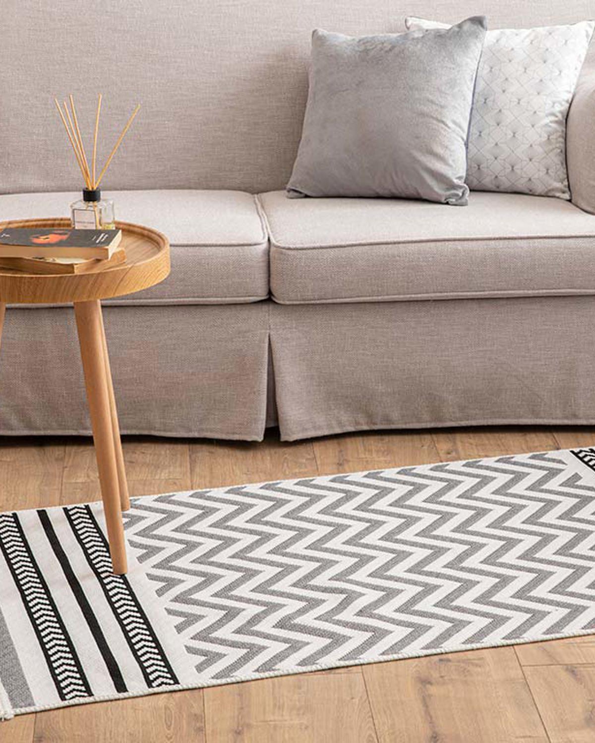 Chevron Килим Памучен 80x150 cm Бял - Сив