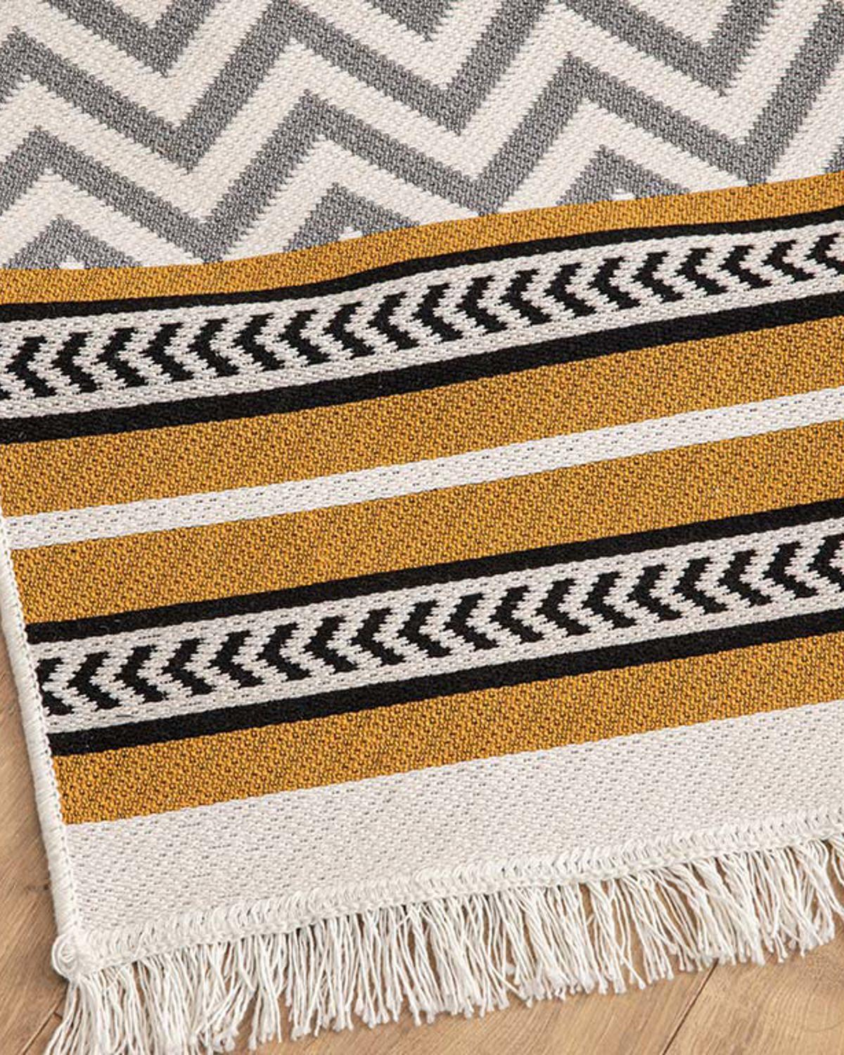 Chevron Килим Памучен 80x150 cm Бял - Сив