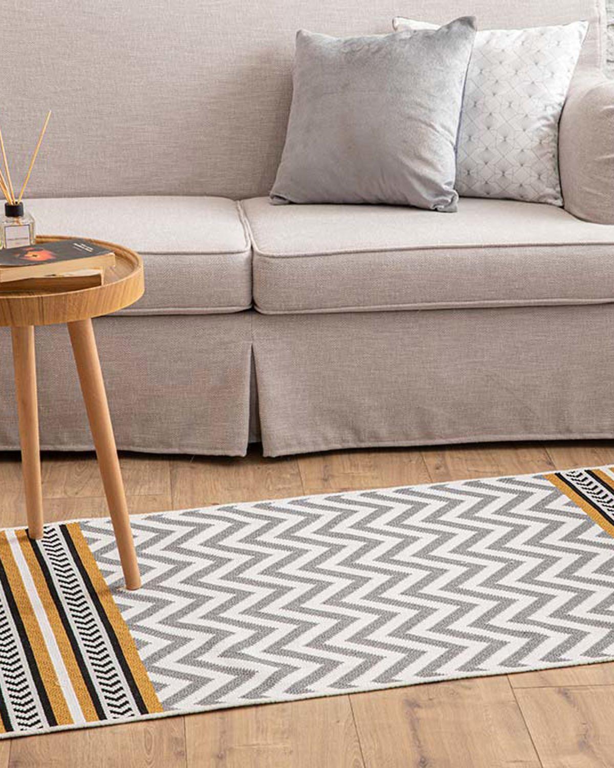 Chevron Килим Памучен 80x150 cm Бял - Сив