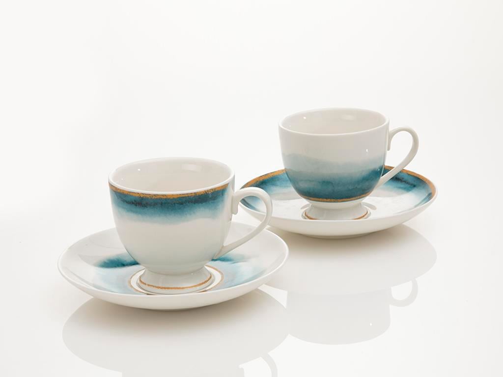 Chic ЧАЕНА ЧАША 4 Parça 2 Kişilik Bone China 210 ml Blue.
