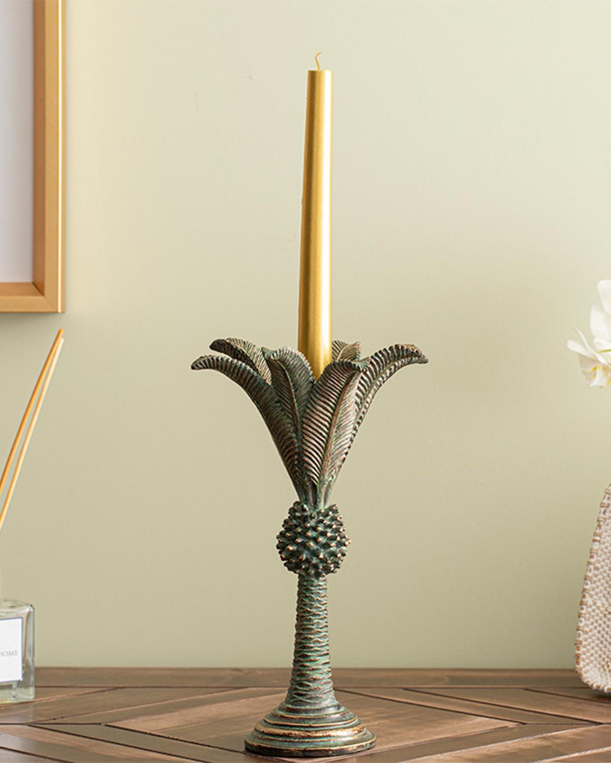 Chic Palm Свещник Полирезин 15,7x15,7x24,5 см Кафяв - Зелен.