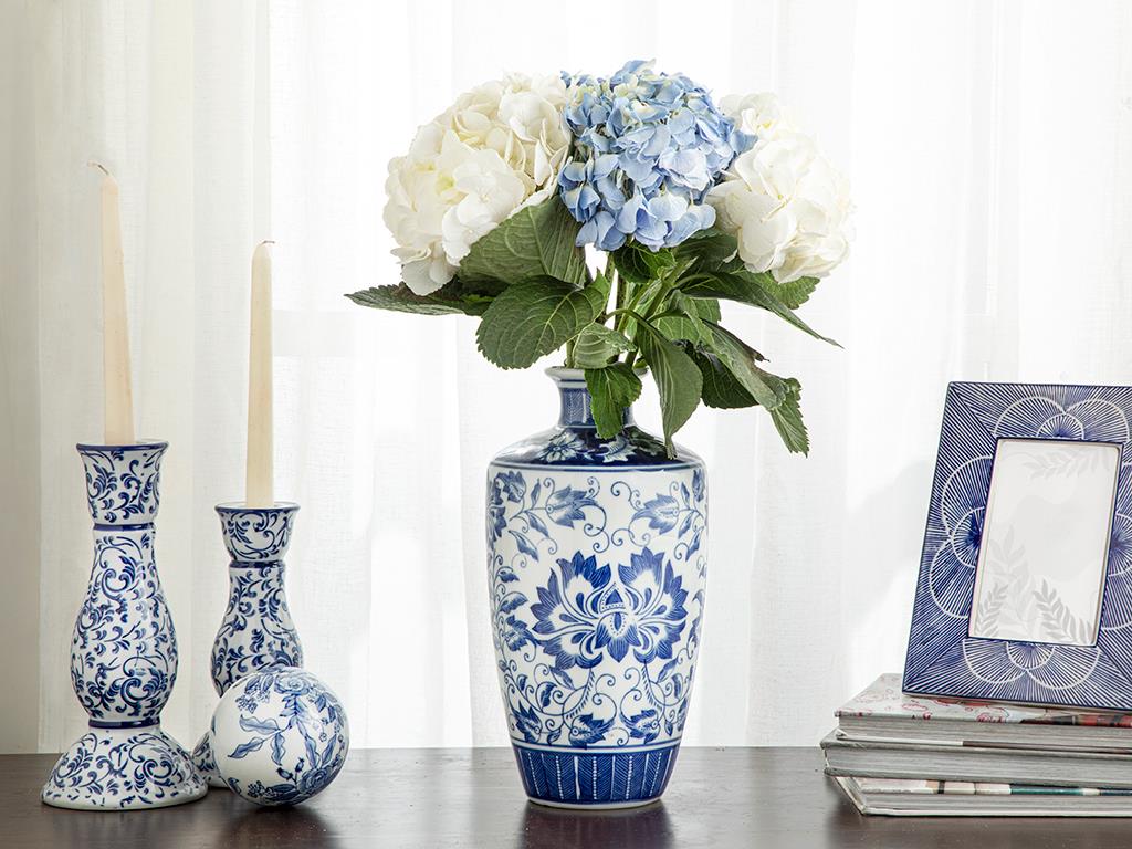 Classy Ваза Порцелан 15,8x30,8 см Син - Бял.