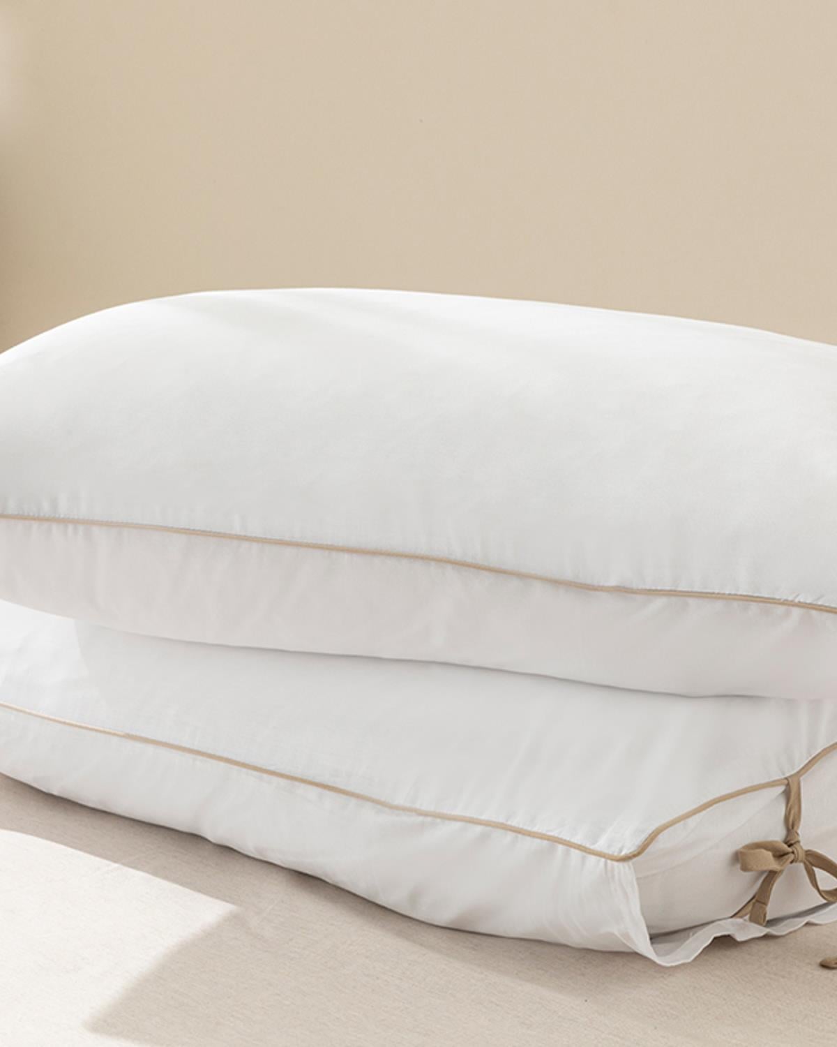 Classy Plain Калъфка За Възглавница 2 бр. Памучен с кант и връзки 50x70 см Бял - Бледокафяв