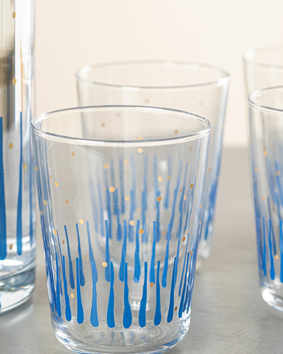 Coastal Stripe Glass 5 Pieces Jug And Glasses Set 1260 ml Dark Blue
