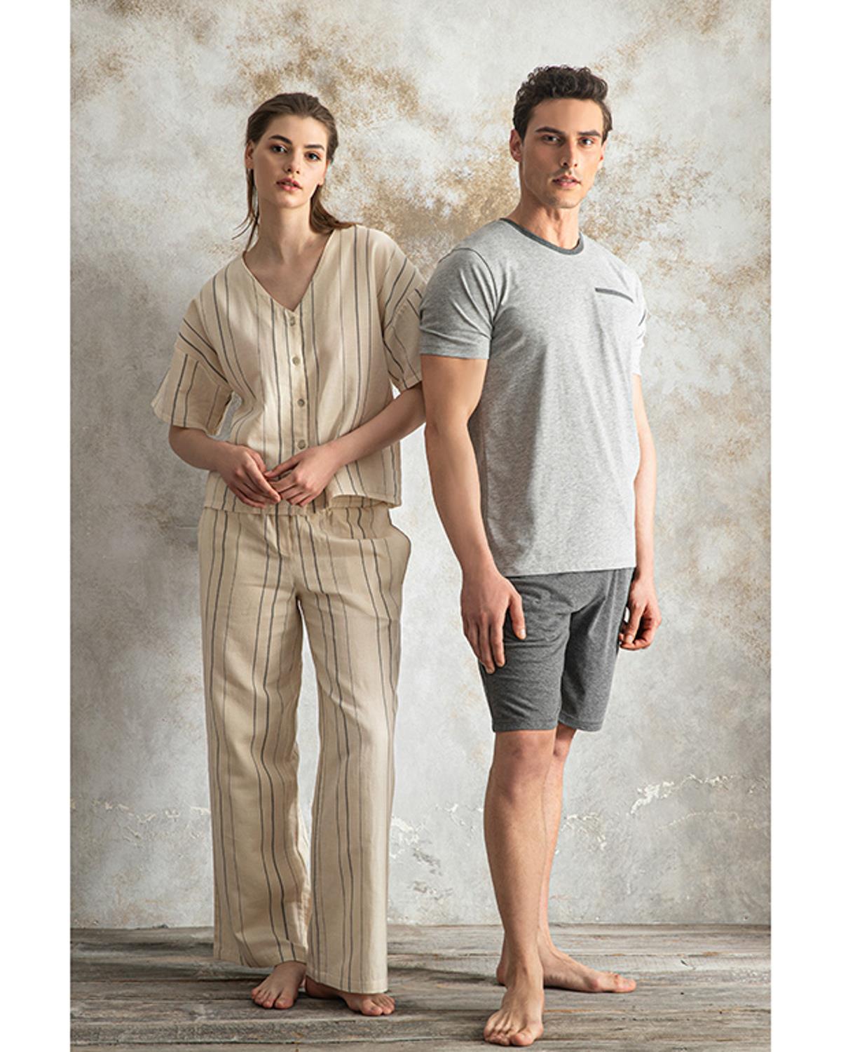 Cool Basic Комплект Пижама Мъжки, Пенирана Тъкан, Сиво, Xl